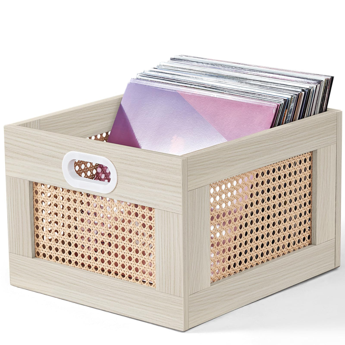 LEYAOYAO Vinyl Record Storage, Rattan Record Crate for Vinyl Albums Holder