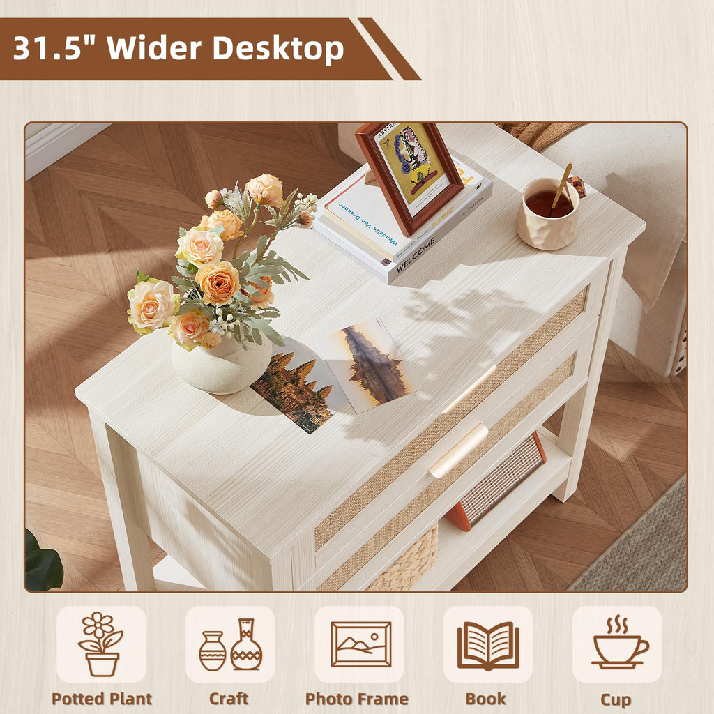 LEYAOYAO 26.8" Wide Rattan Nightstands Set of 2, Large Boho Night Stand