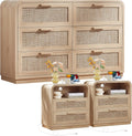 LEYAOYAO Curved Boho Dresser & Nightstand Set of 3, Natural Wood
