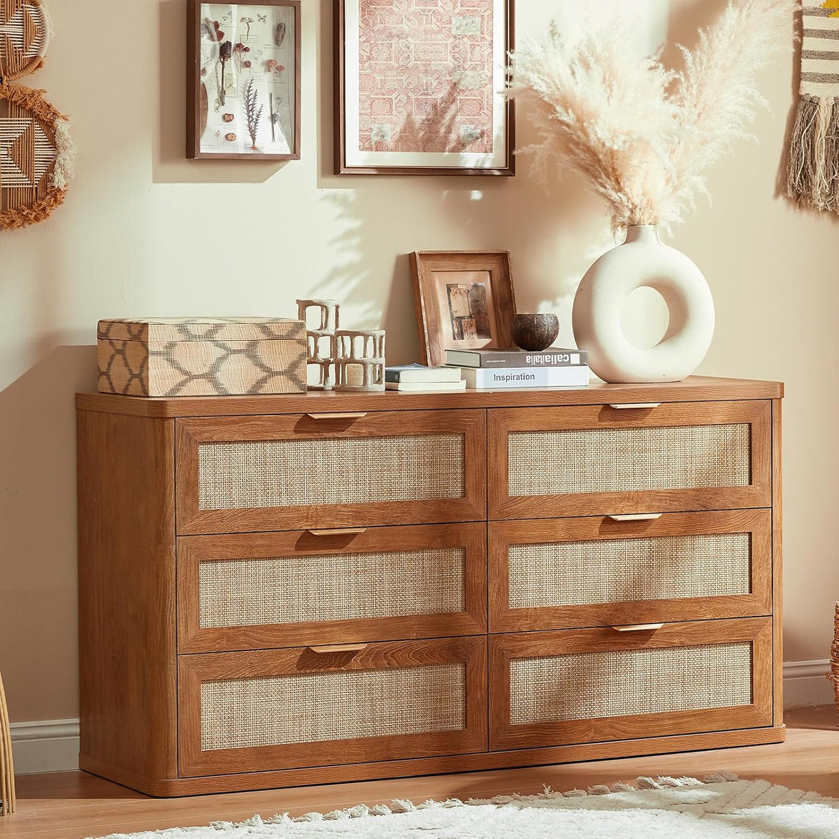 LEYAOYAO Rattan 23" Nightstands with Charger Station 2 Drawers