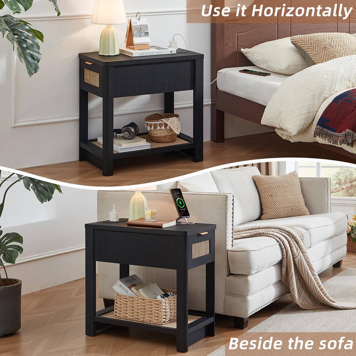 Lerliuo 24 x 14'' Narrow Night Stand Set 2 with Charger USB Ports