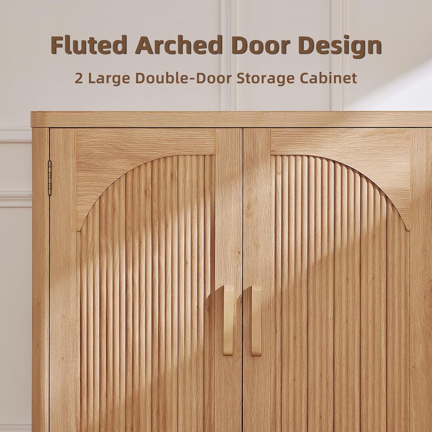 LEYAOYAO Fluted Buffet Cabinet with Storage, 31.5" Coffee Bar Cabinet with Arch Doors & Adjustable Shelves, Mid Century Modern Sideboard, Wood Credenza for Kitchen, Living Room, Natural