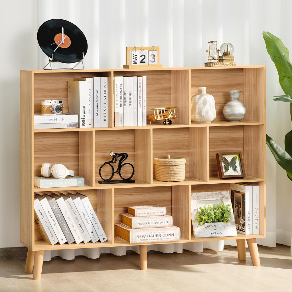 LEYAOYAO Cube Bookshelf, Mid-Century Modern Book Shelf with Legs, Brown