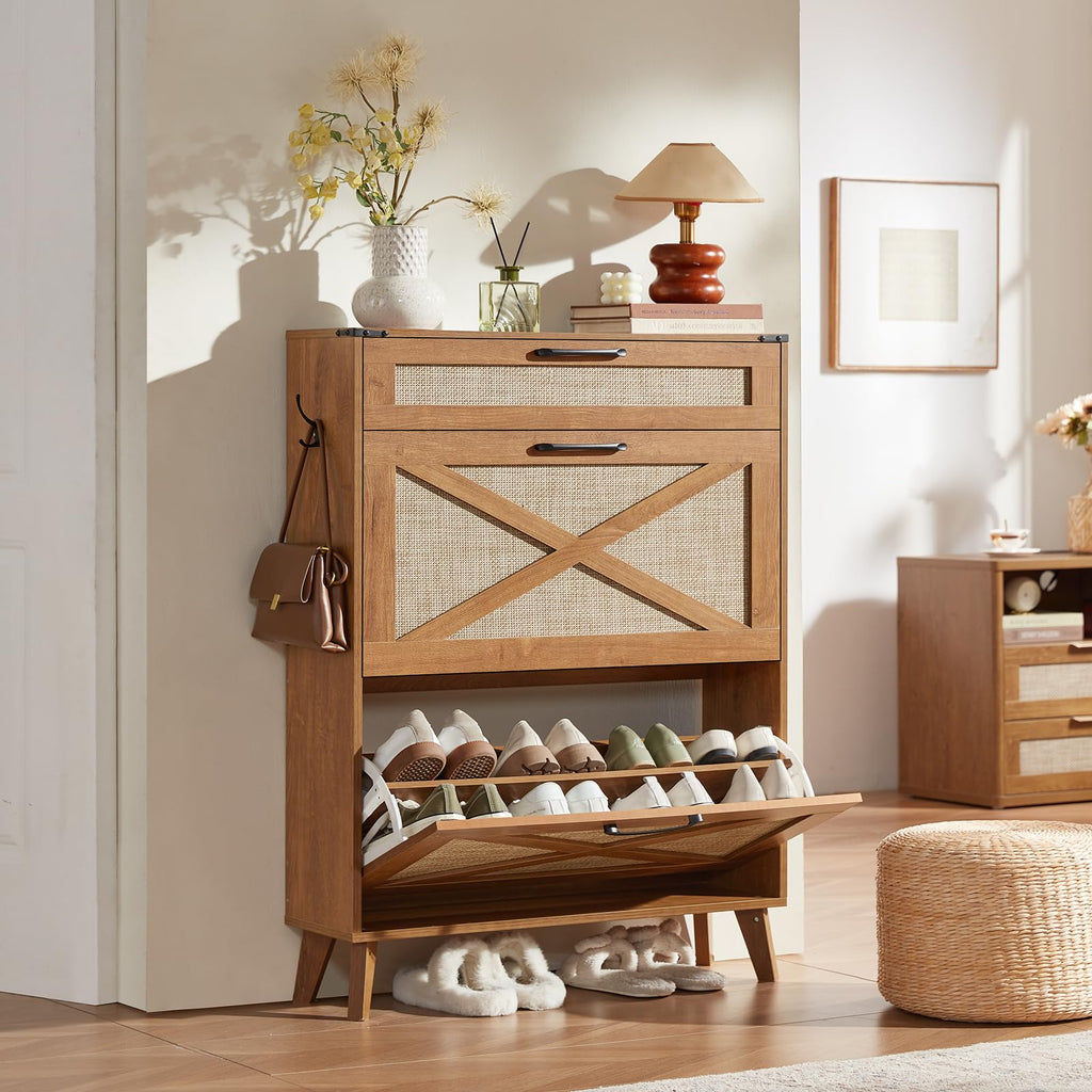 LEYAOYAO Shoe Cabinet Storage for Entryway with 2 Flip Drawers