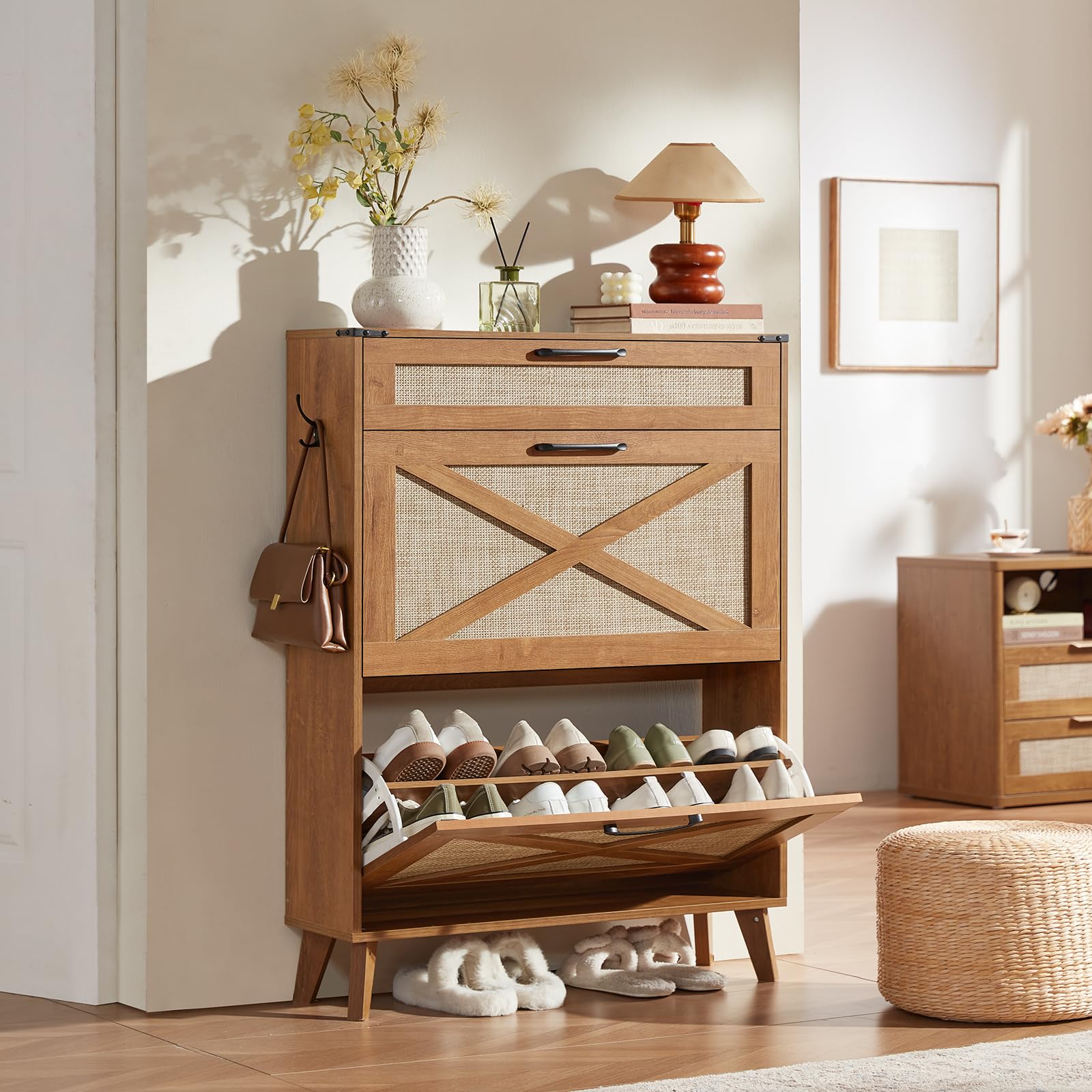 LEYAOYAO Shoe Cabinet Storage for Entryway with 2 Flip Drawers