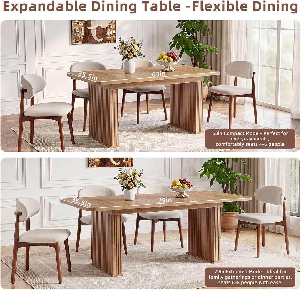LEYAOYAO Extendable Dining Table for 4-6,63"–79" with Fluted Base(Brown)