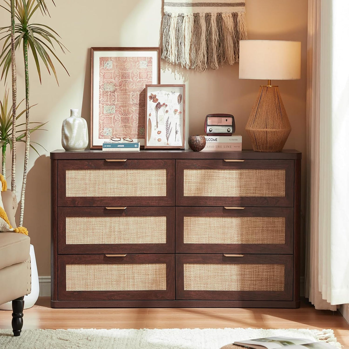 LEYAOYAO Rattan 23" Nightstands with Charger Station 2 Drawers