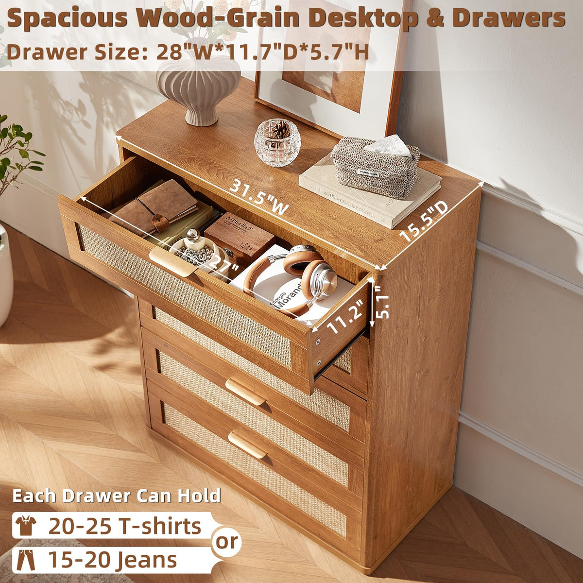 LEYAOYAO Rattan Bedroom Dresser Set of 2, Boho Wood 48" Wide 6 Drawers Dresser for Bedroom and 31.5" Tall 5 Drawers Dressers, Bedrooms Furniture, Dressers & Chests of Drawers, Living Room, Hallway