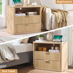 LEYAOYAO 31" Wide Fluted Nightstand with Charging Station, Oversized Extra Large 1 Drawer Night Stand with Golden Handle, Antique White Bedside Table Tall End Tables,for Bedroom, Living Room, Hallway