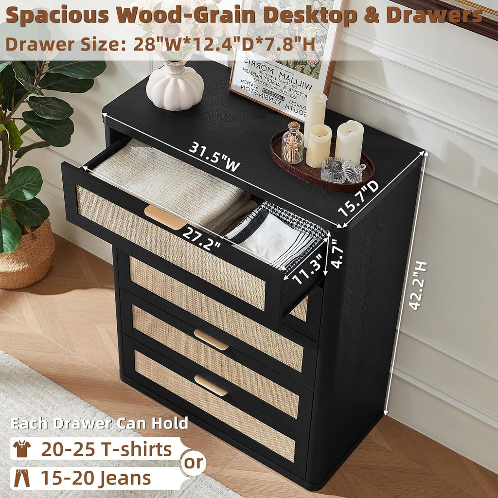 LEYAOYAO Rattan 23" Nightstands with Charger Station 2 Drawers