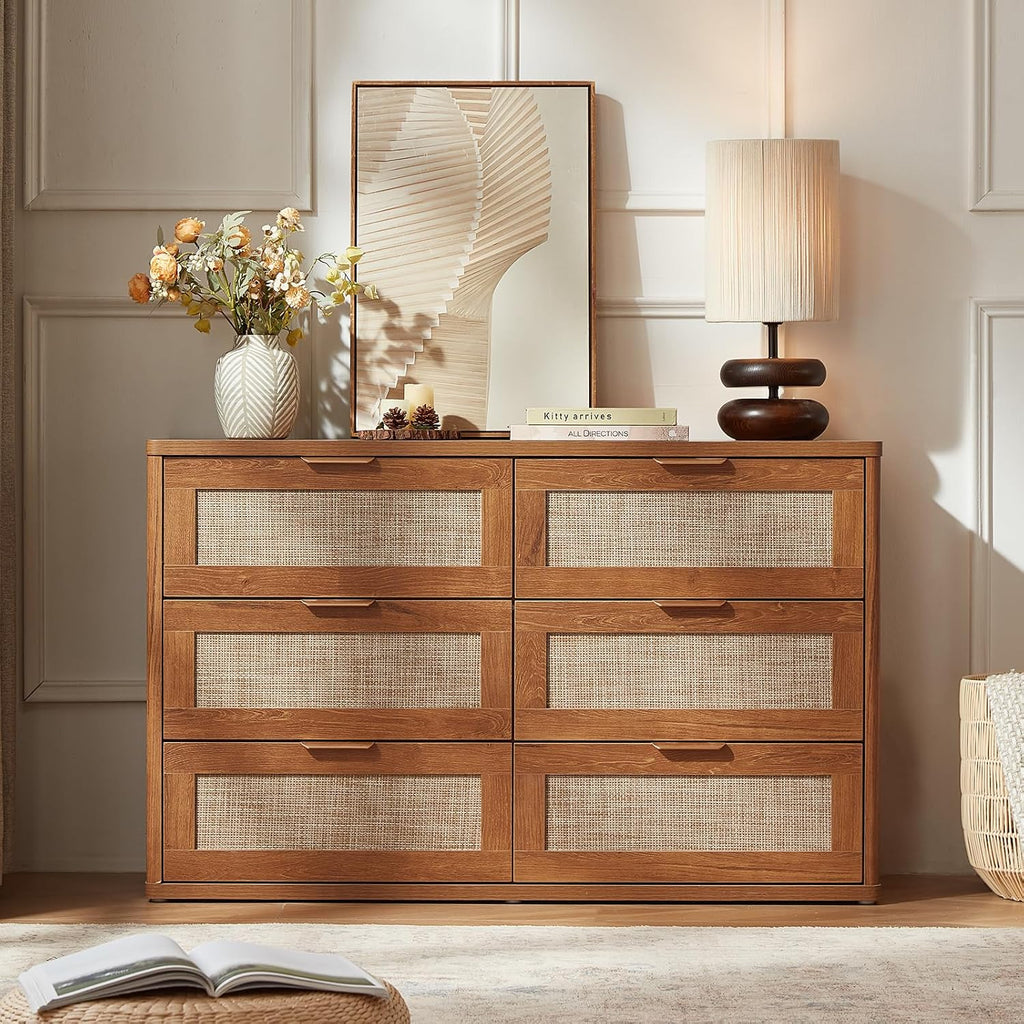 LEYAOYAO Rattan 23" Nightstands with Charger Station 2 Drawers