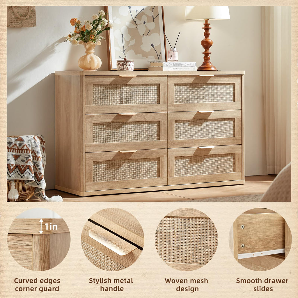 LEYAOYAO Rattan Dresser and Nightstand Sets 4 Piece, Natural