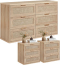 LEYAOYAO Rattan Dresser and Nightstand Sets 3 Piece, Natural