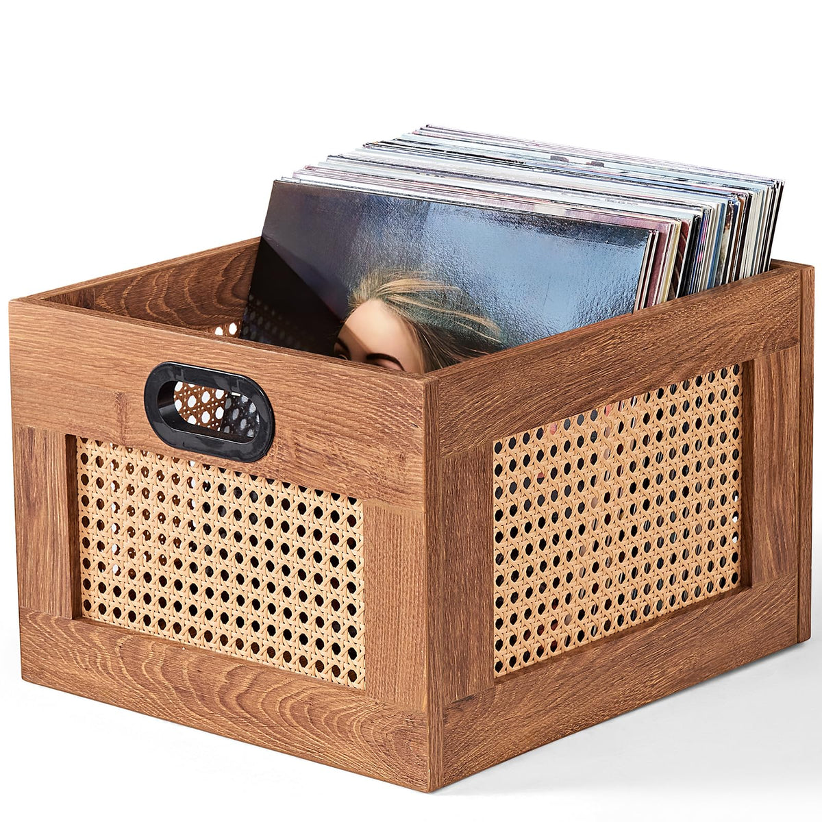 LEYAOYAO Vinyl Record Storage, Rattan Record Crate for Vinyl Albums Holder