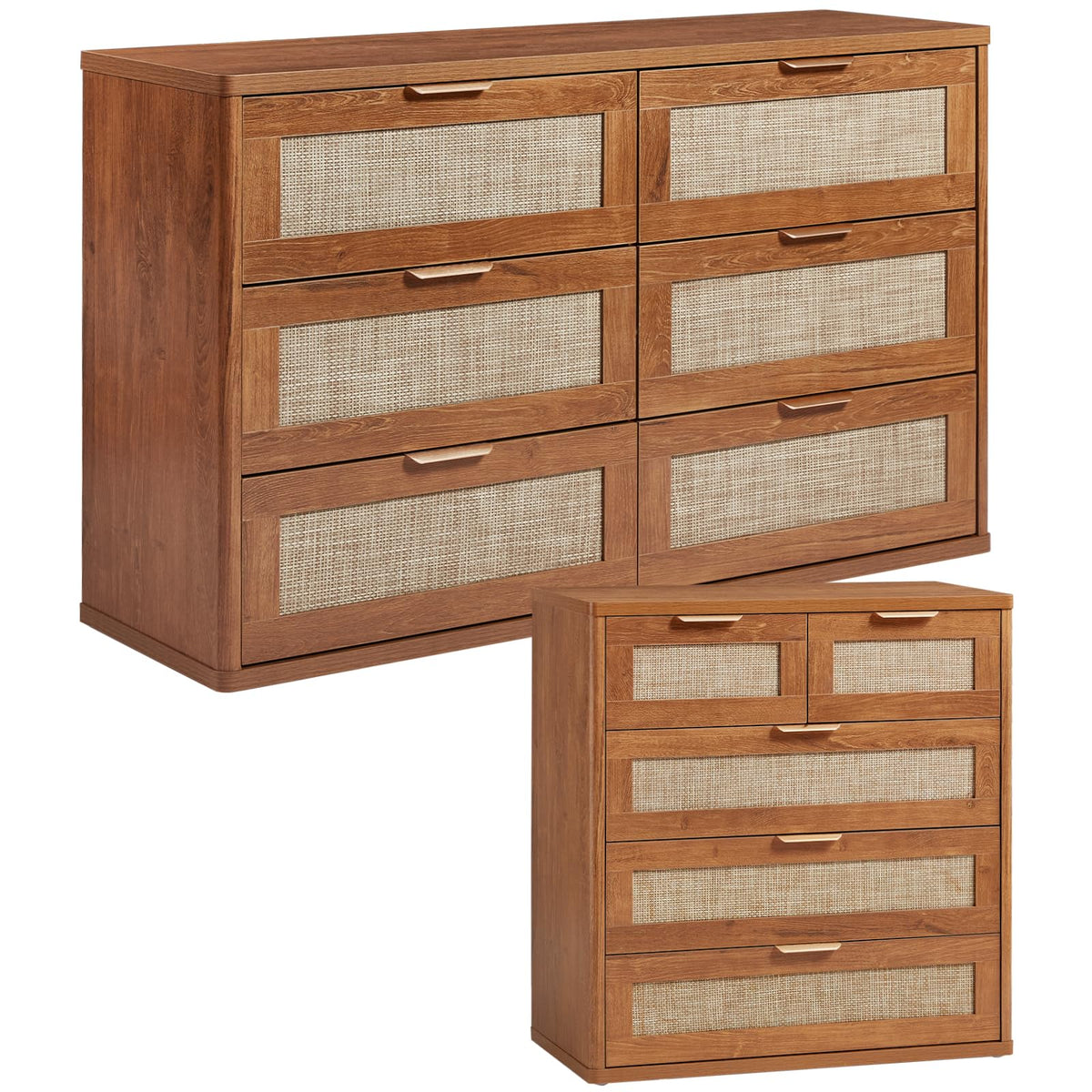 LEYAOYAO Rattan Bedroom Dresser Set of 2, Boho Wood 48" Wide 6 Drawers Dresser for Bedroom and 31.5" Tall 5 Drawers Dressers, Bedrooms Furniture, Dressers & Chests of Drawers, Living Room, Hallway
