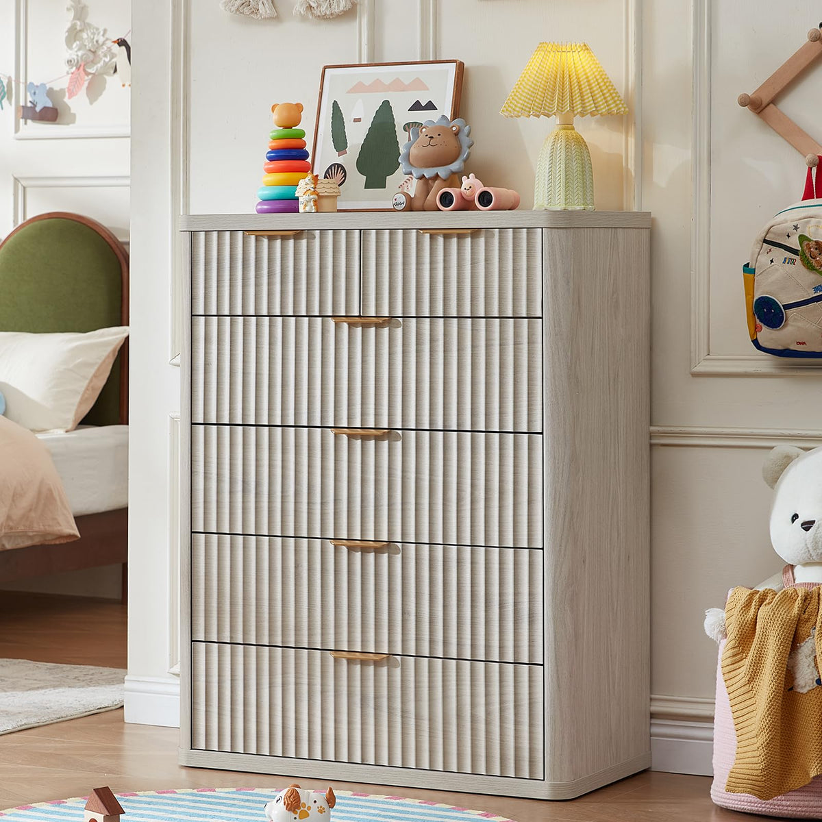 LEYAOYAO Fluted 6 Drawers Dresser for Bedroom Set of 2, 42" Tall Modern Chest of Drawer with Metal Handle, Curved Profile Design,Brown Wood Drawer Organizer for Bedroom, Living Room, Hallway