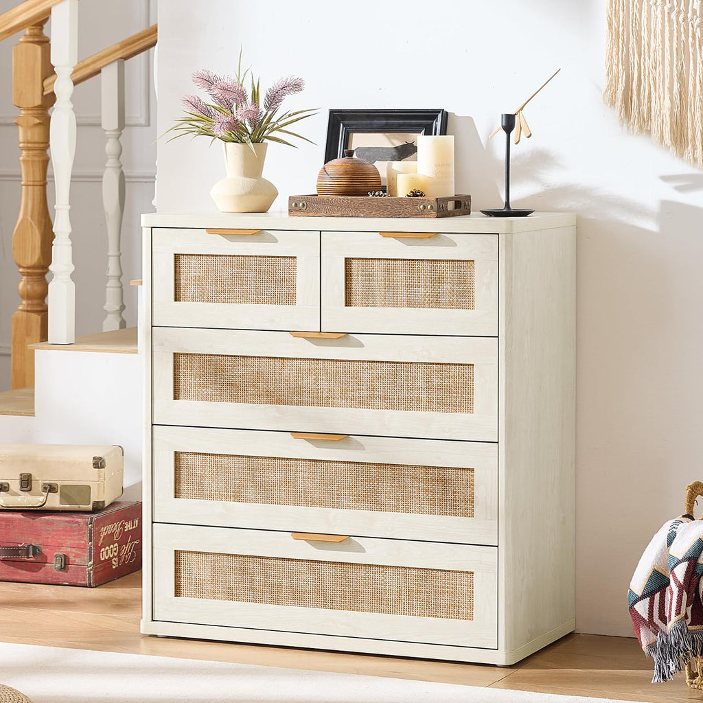 LEYAOYAO Rattan Bedroom Dresser Set of 2, Boho Wood 48" Wide 6 Drawers Dresser for Bedroom and 31.5" Tall 5 Drawers Dressers, Bedrooms Furniture, Dressers & Chests of Drawers, Living Room, Hallway