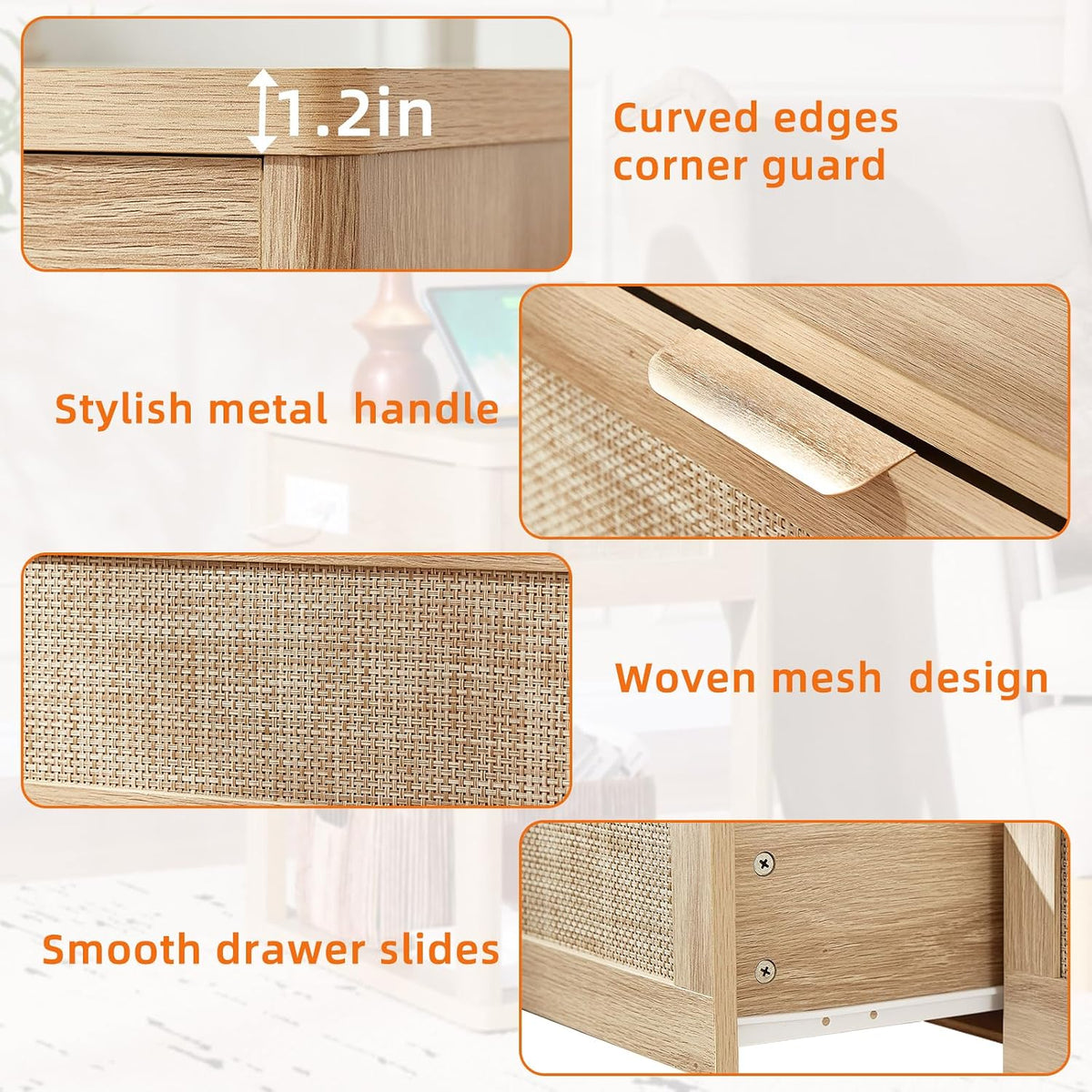 LEYAOYAO Narrow Side Table with Charging Station, Rattan 24 x 14''