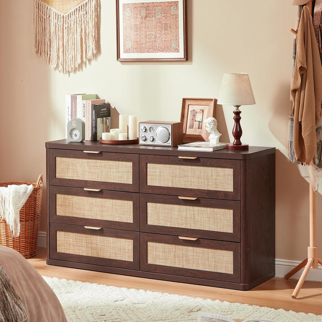 LEYAOYAO Rattan 23" Nightstands with Charger Station 2 Drawers