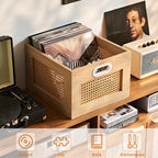 LEYAOYAO Vinyl Record Storage, Rattan Record Crate for Vinyl Albums Holder