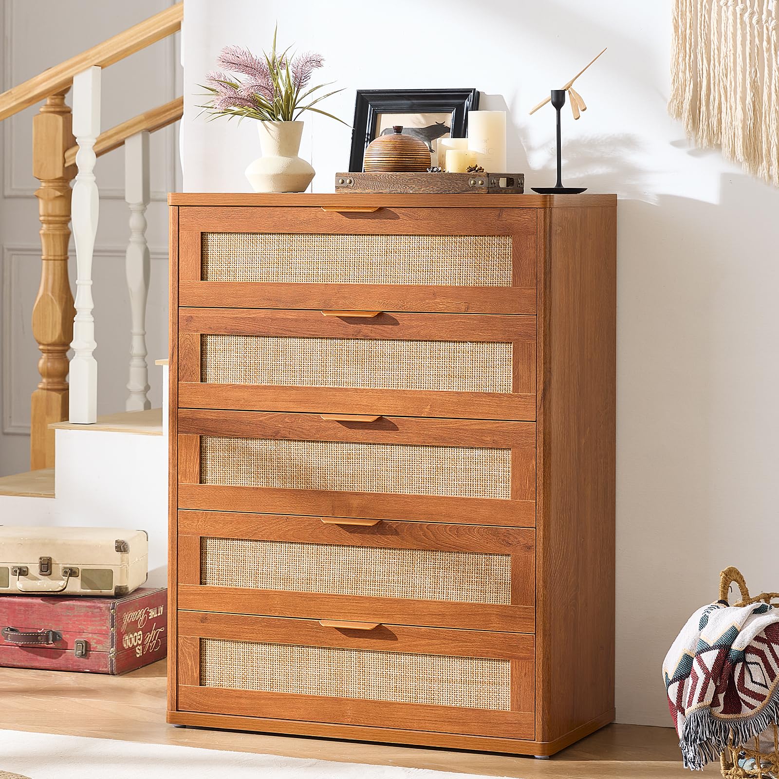 LEYAOYAO Rattan Dresser for Bedroom, 41" Tall Chest of Drawers