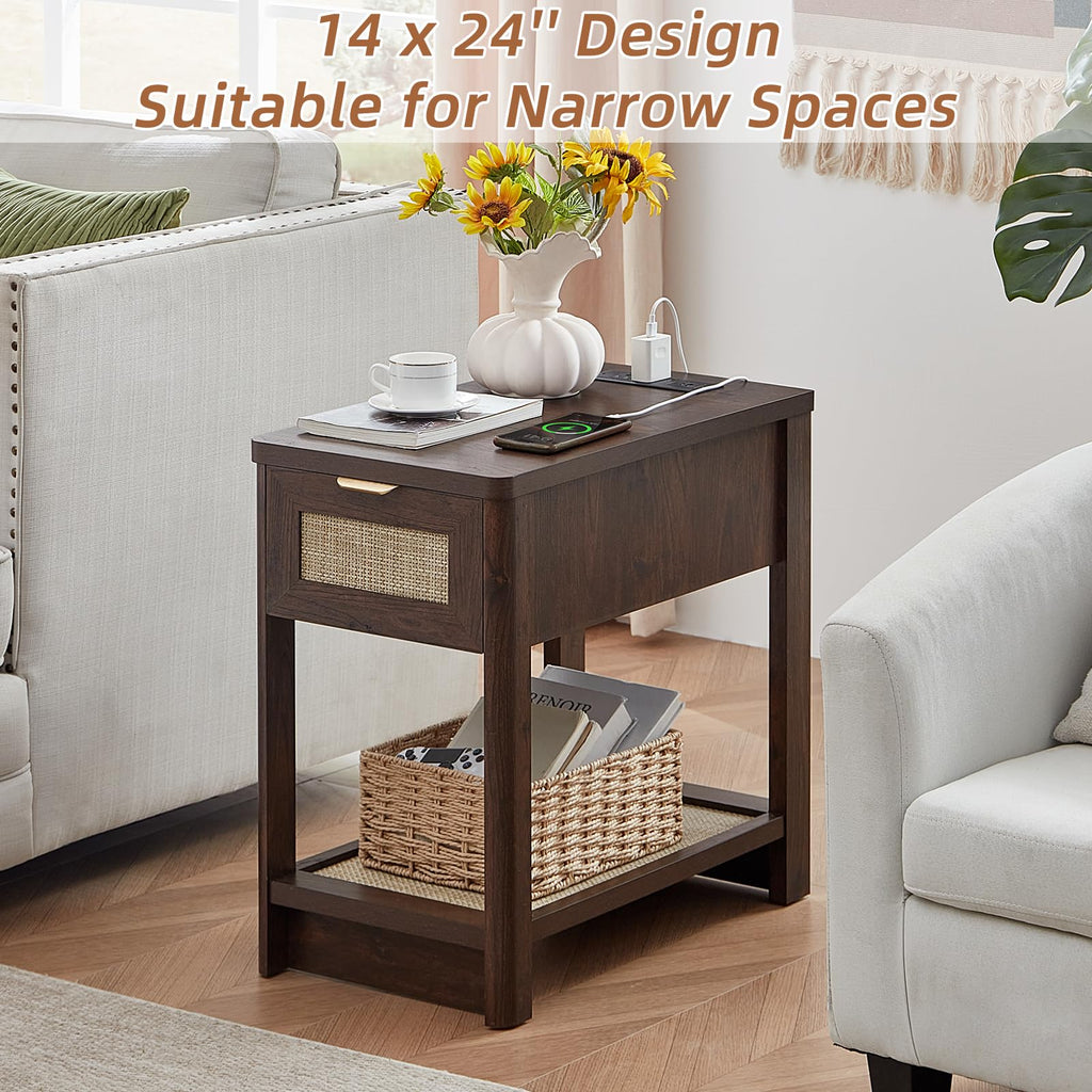 Lerliuo 24 x 14'' Narrow Night Stand Set 2 with Charger USB Ports