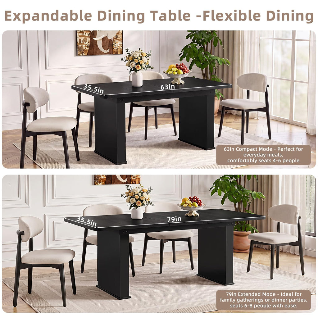 LEYAOYAO Extendable Dining Table for 4-6,63"–79" with Fluted Base(Brown)