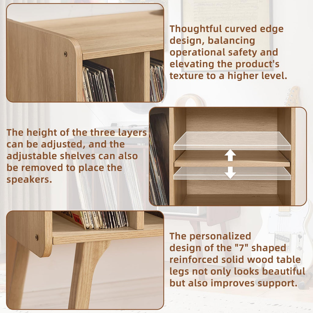 Lerliuo Record Player Stand with 4 Cabinet Holds Up to 220 Albums,Oak
