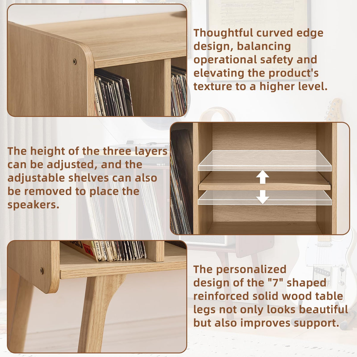 Lerliuo Record Player Stand with 4 Cabinet Holds Up to 220 Albums,Oak