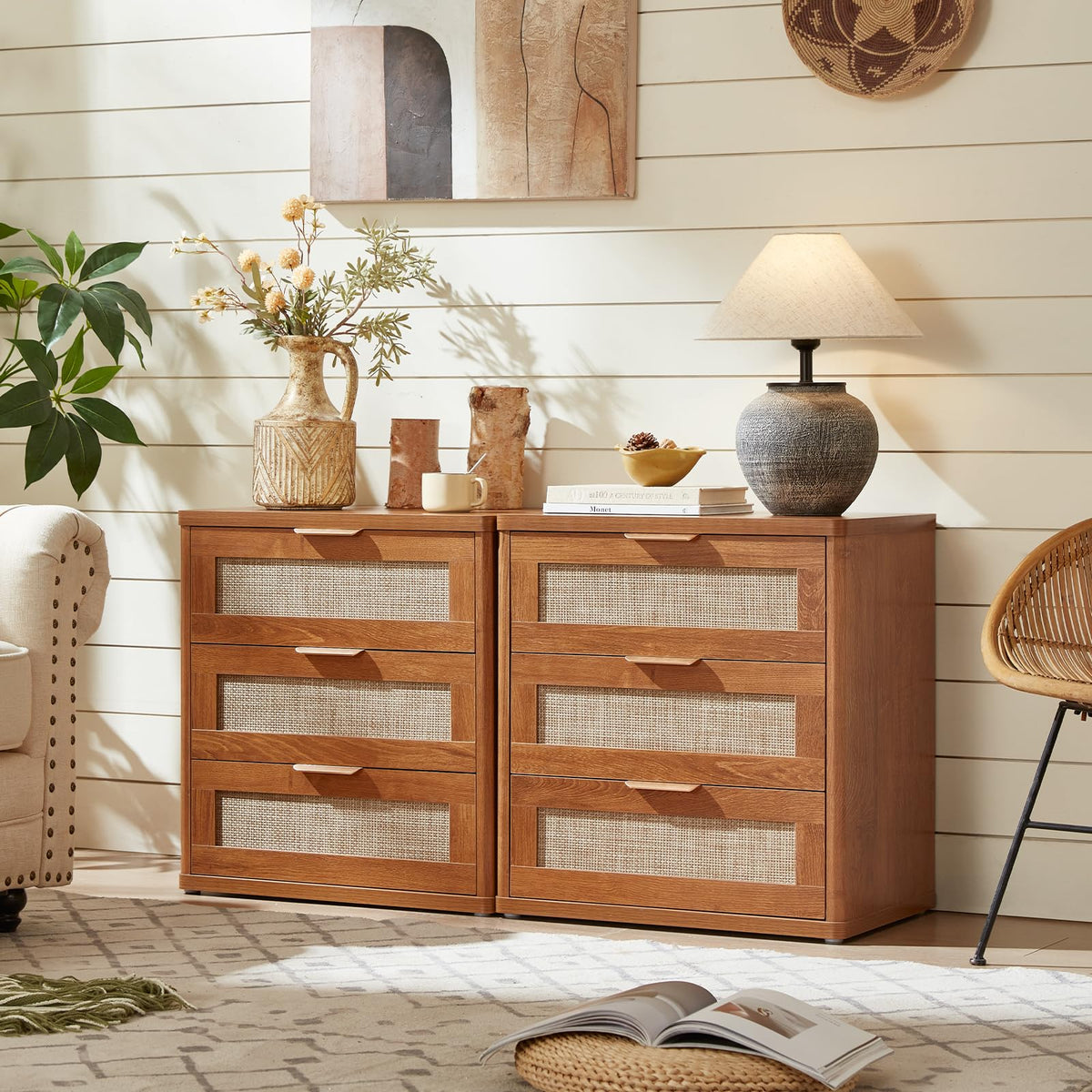LEYAOYAO Rattan Dresser for Bedroom, 41" Tall Chest of Drawers