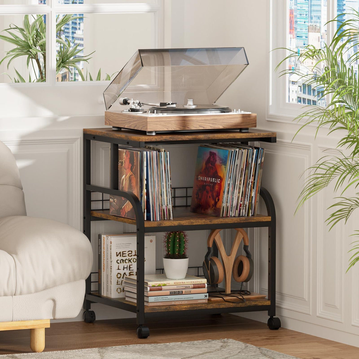 Lerliuo 3 Tier Black Large Printer Stand with Adjustable Storage Shelf
