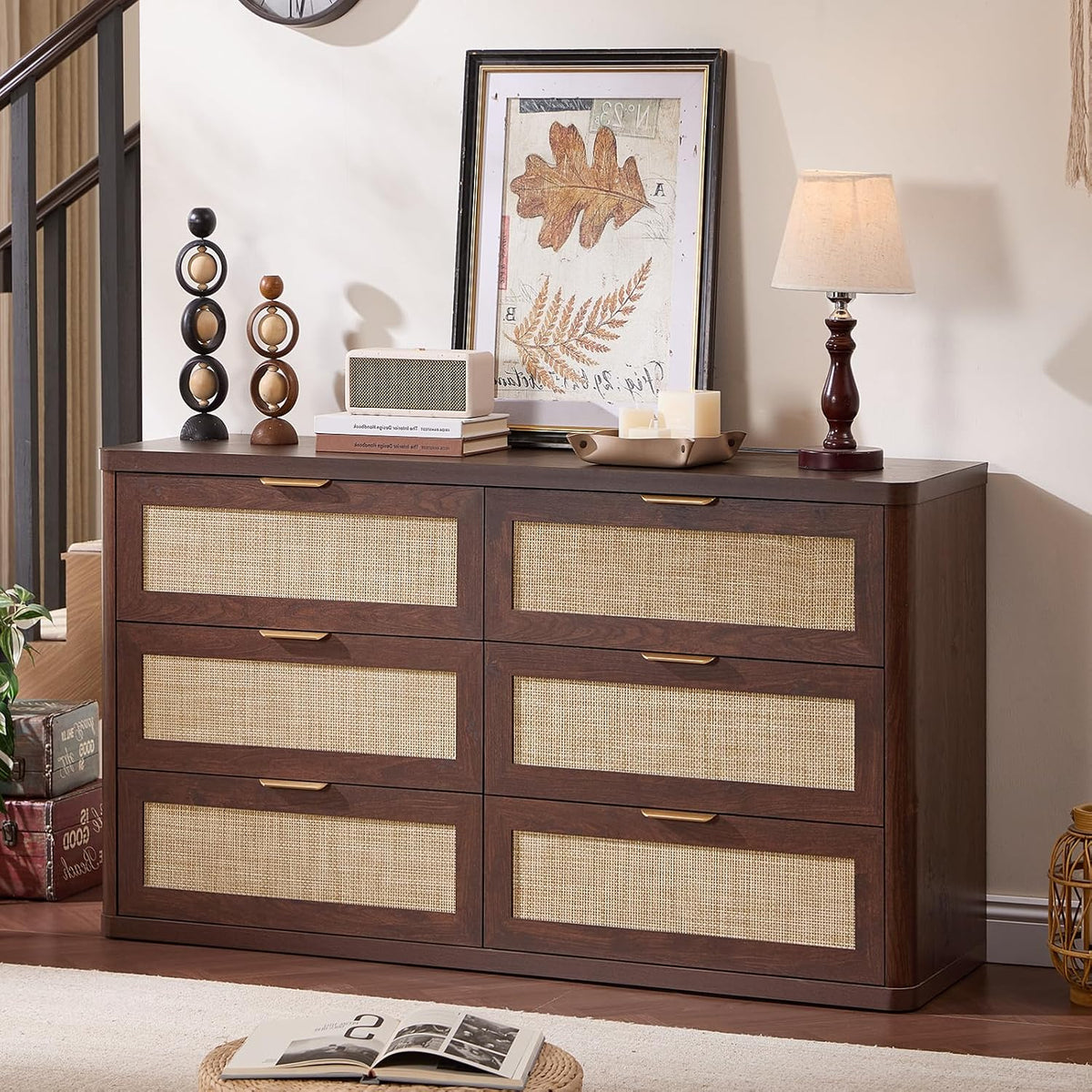 LEYAOYAO Rattan 23" Nightstands with Charger Station 2 Drawers