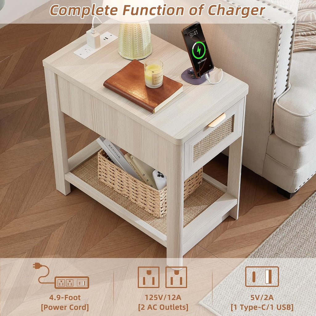 Lerliuo 24 x 14'' Narrow Night Stand Set 2 with Charger USB Ports