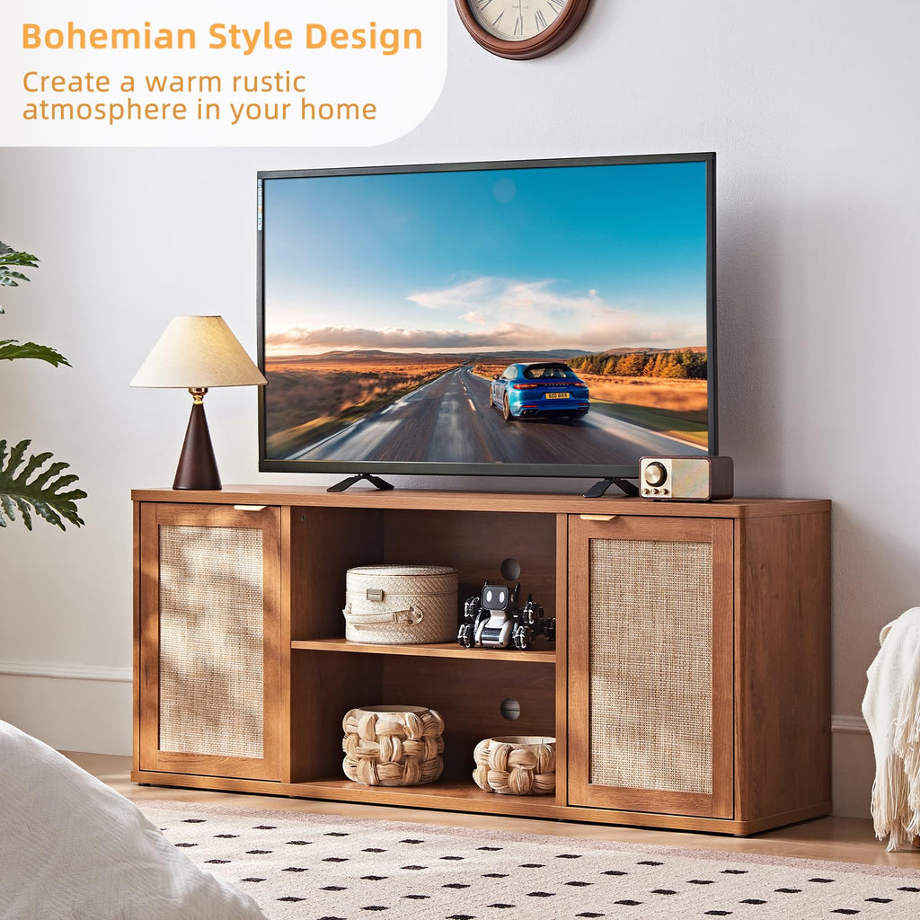 LEYAOYAO Rattan TV Stands for Living Room, Walnut