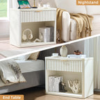LEYAOYAO 31" Wide Fluted Nightstand with Charging Station, Oversized Extra Large 1 Drawer Night Stand with Golden Handle, Antique White Bedside Table Tall End Tables,for Bedroom, Living Room, Hallway