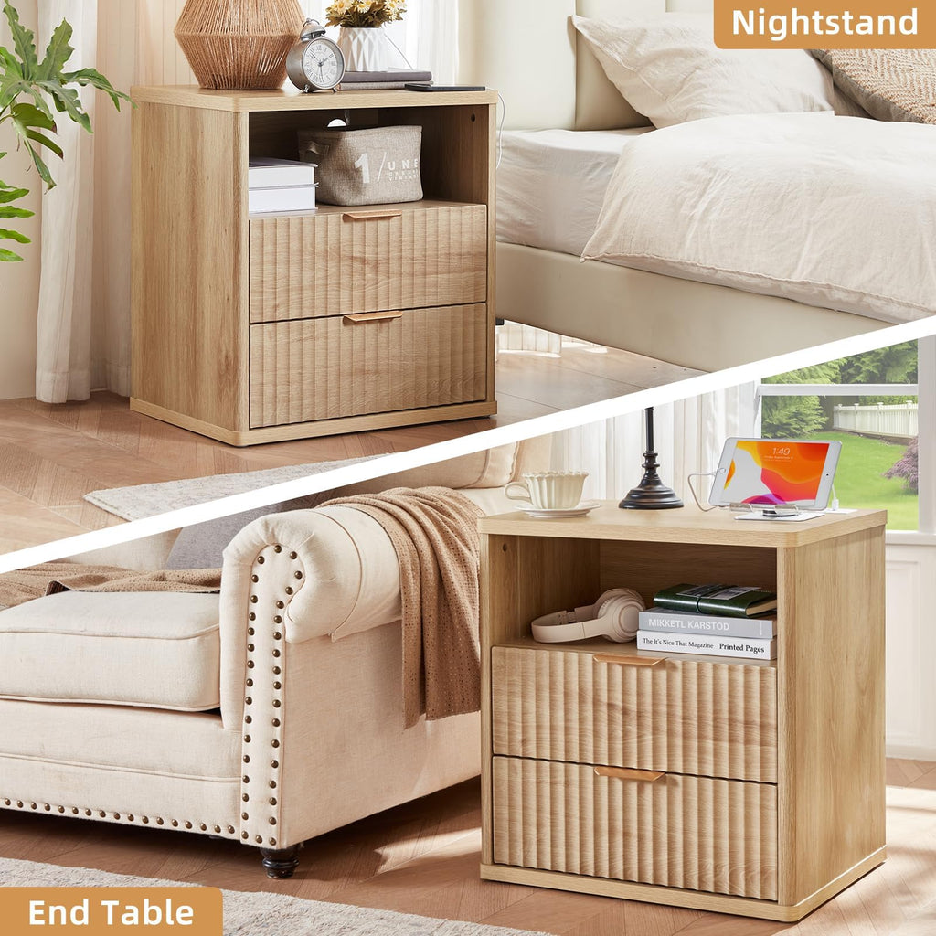 LEYAOYAO Fluted 6 Drawers Dresser for Bedroom Set of 2, 42" Tall Modern Chest of Drawer with Metal Handle, Curved Profile Design,Brown Wood Drawer Organizer for Bedroom, Living Room, Hallway