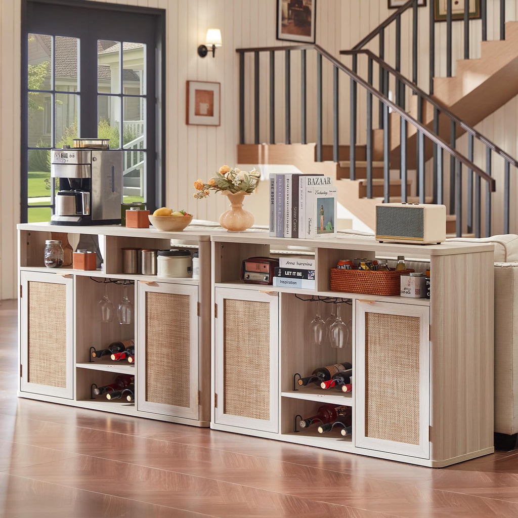Lerliuo Rattan Wine Bar Cabinet with 2 Doors, Walnut
