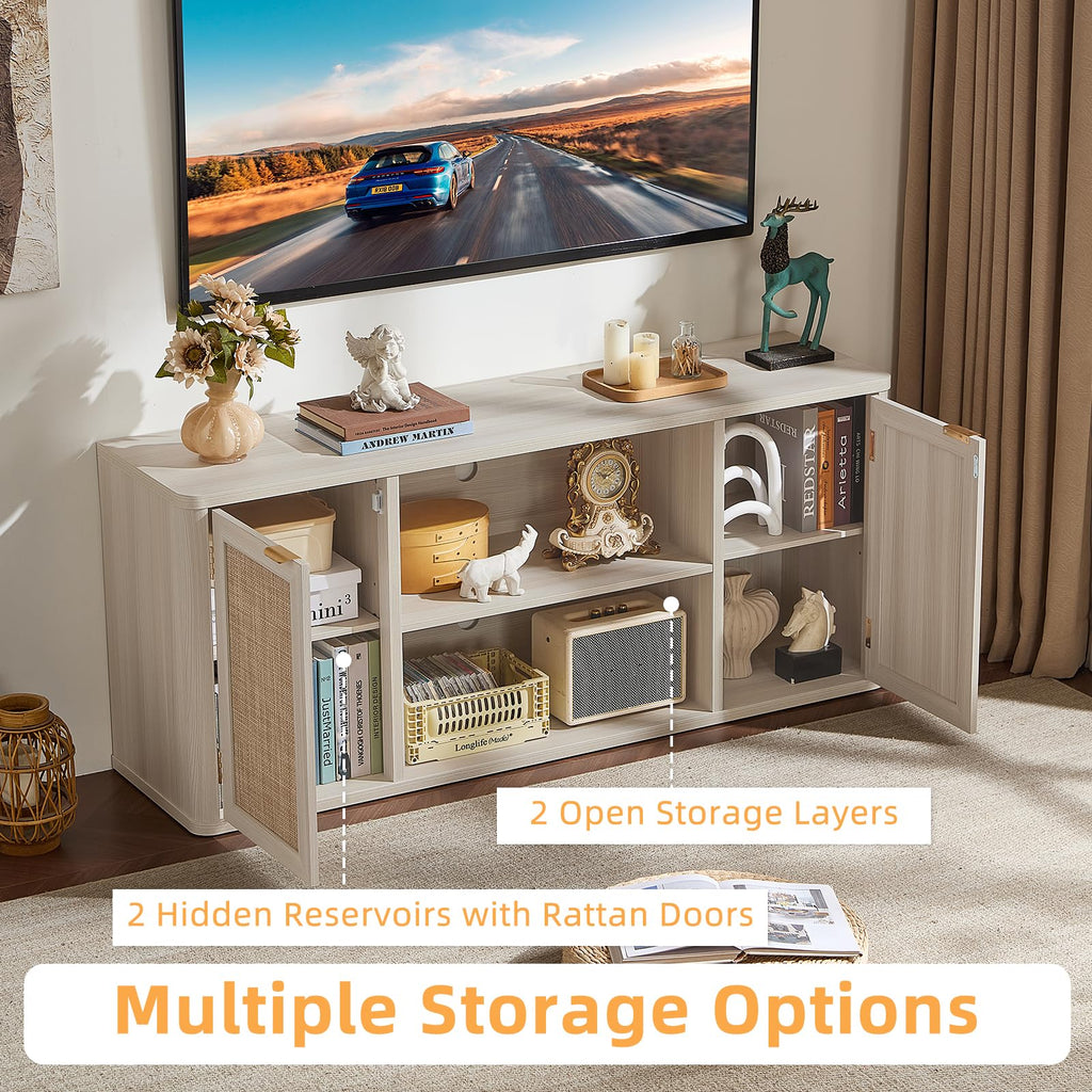 LEYAOYAO Rattan TV Stands for Living Room, Walnut