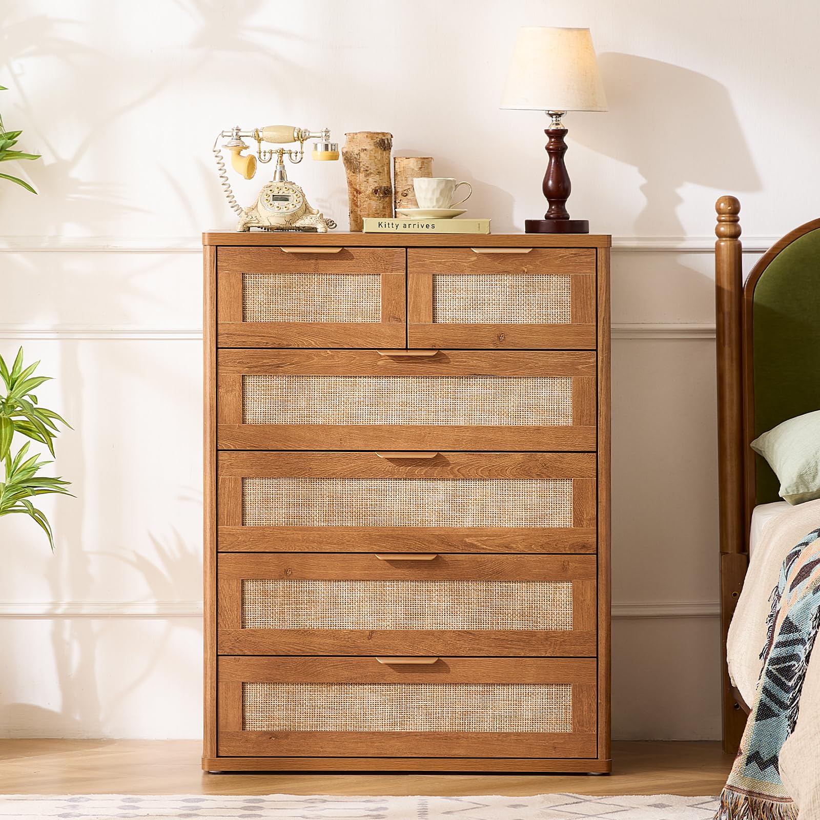 LEYAOYAO Rattan Dresser for Bedroom, 41" Tall Chest of Drawers