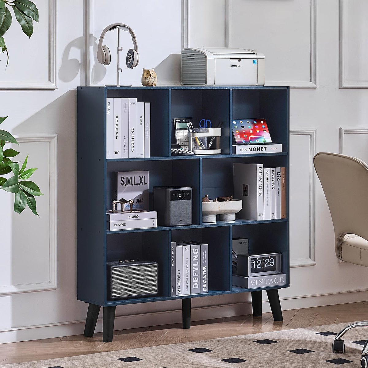 LEYAOYAO Cube Bookshelf, Mid-Century Modern Book Shelf with Legs, Brown