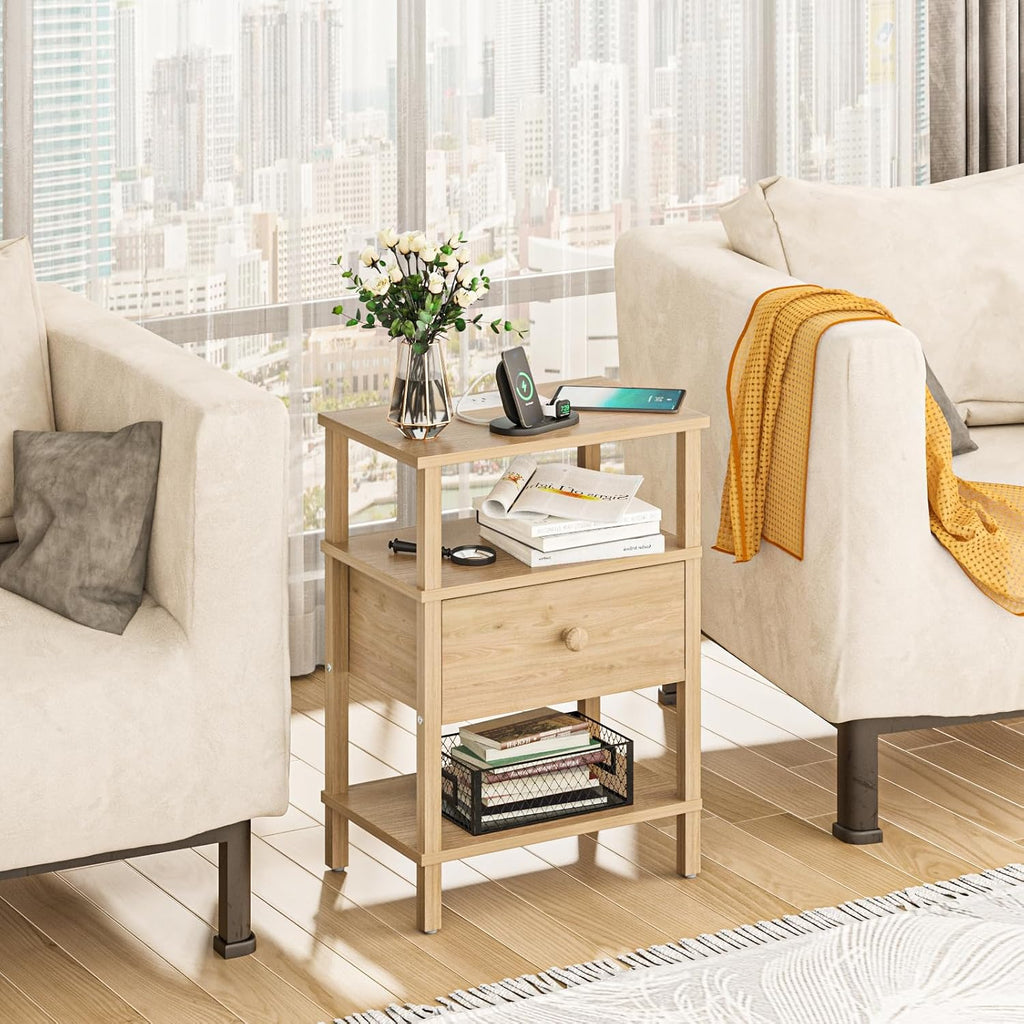 Lerliuo Nightstand Set 2 with Charger, 3 Tier Storage End Table
