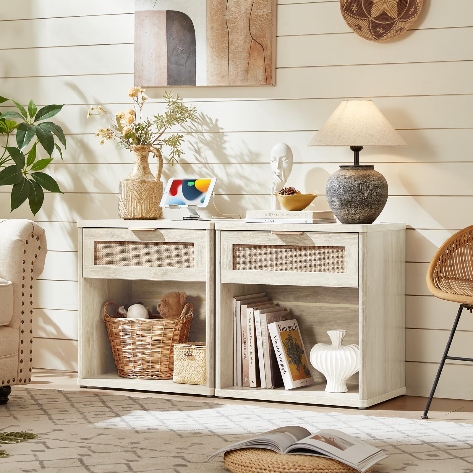 LEYAOYAO Rattan Dresser and Nightstand Sets 4 Piece, Natural