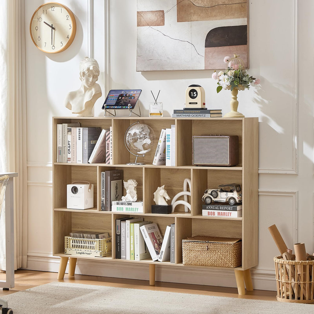 LEYAOYAO Cube Bookshelf, Mid-Century Modern Book Shelf with Legs, Brown