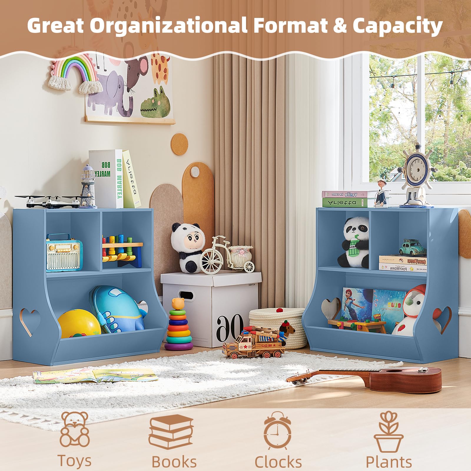 Lerliuo Kids Bookshelf and Toy Storage, 2 Tier Book Shelf for Kids Rooms