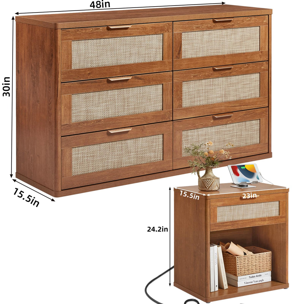 LEYAOYAO Rattan Dresser and Nightstand Sets 3 Piece, Natural