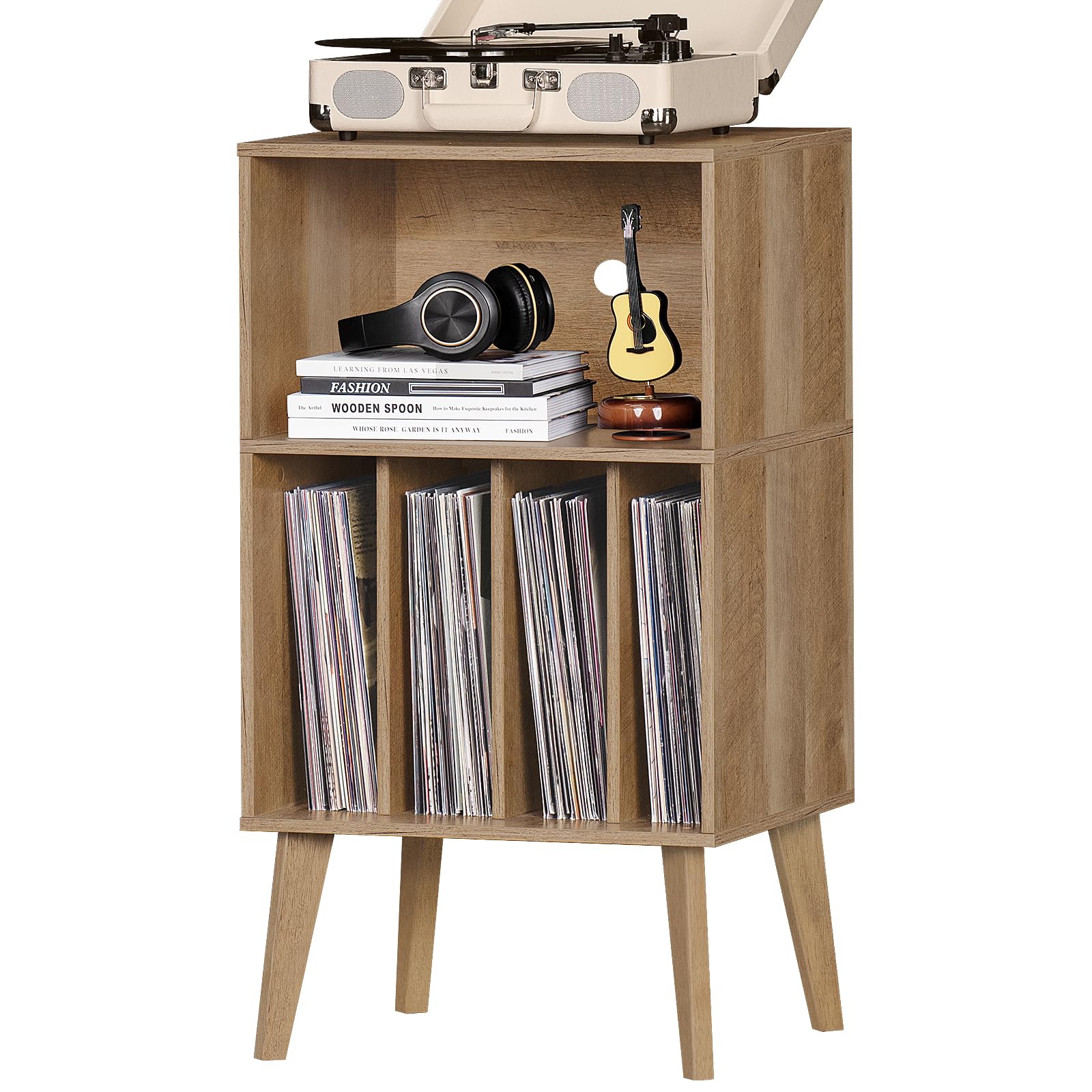 Lerliuo Record Player Stand, Walnut Turntable Stand Holds up to 160 Albums