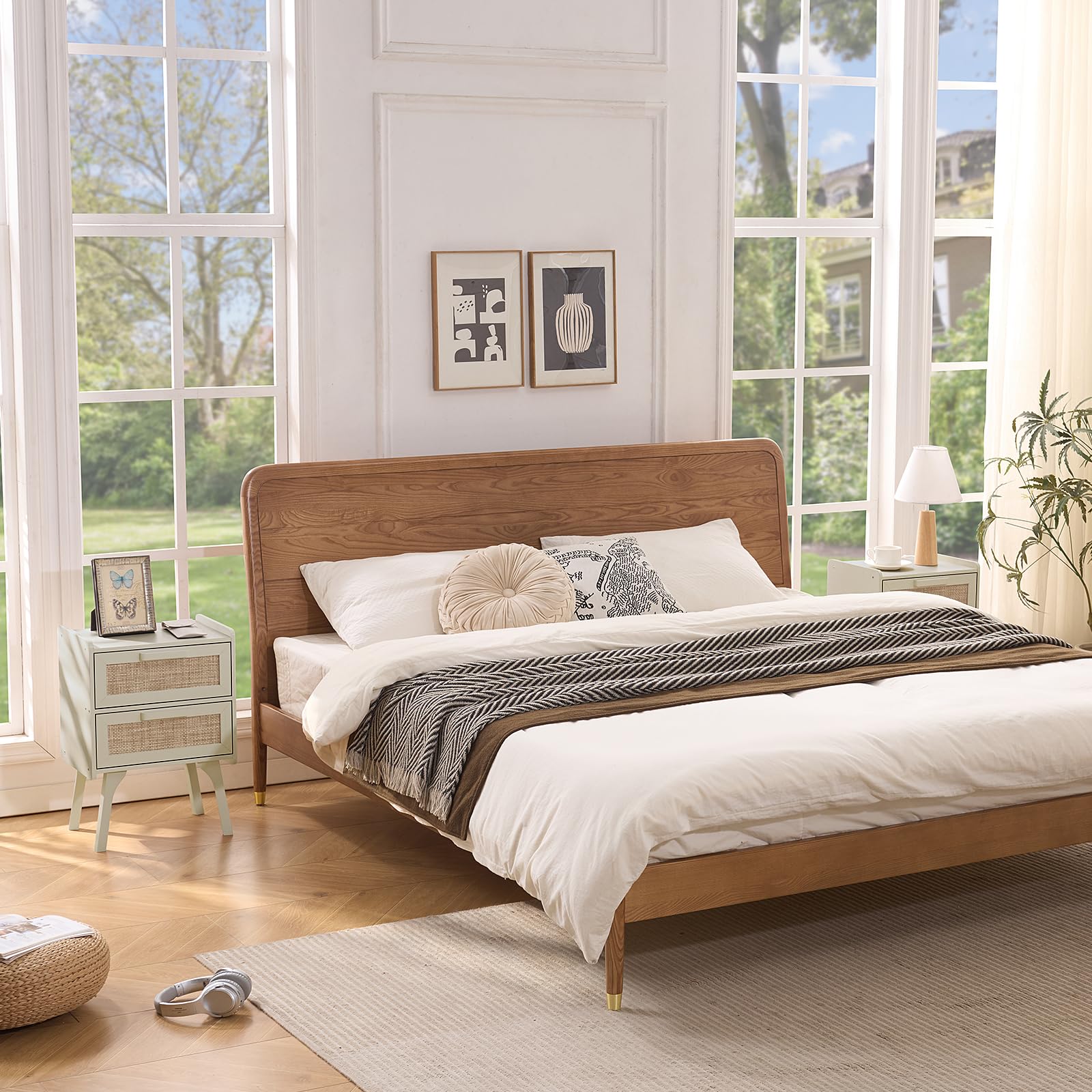 Lerliuo Rattan Nightstands Set of 2 for Bedroom, 2 Drawers