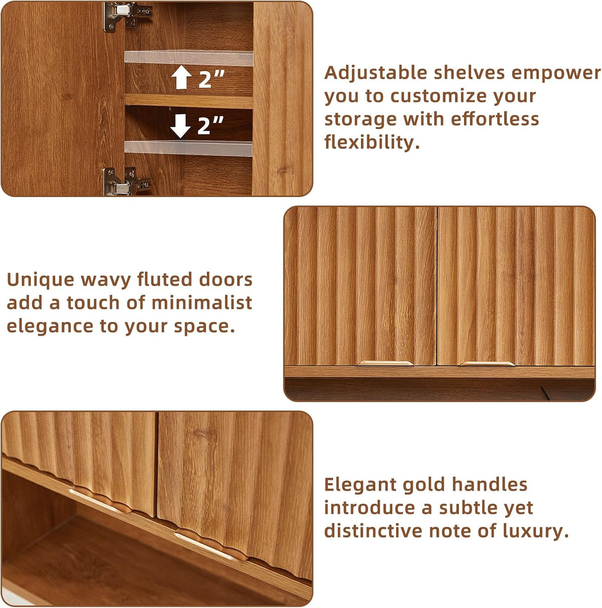 LEYAOYAO Fluted Bathroom Wall Cabinet, Wall-Mounted Medicine Cabinet w/Adjustable Shelf & Doors, Farmhouse Floating Over The Toilet Storage Cabinets for Laundry Room, Kitchen, Living Room (Tea Brown)