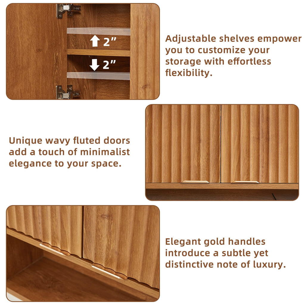 LEYAOYAO Modern Fluted Bathroom Wall Cabinet, Wall-Mounted Medicine Cabinet