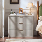 LEYAOYAO 31" Wide Fluted Nightstand with Charging Station, Oversized Extra Large 1 Drawer Night Stand with Golden Handle, Antique White Bedside Table Tall End Tables,for Bedroom, Living Room, Hallway